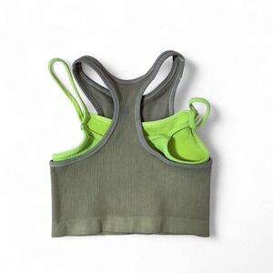 Free People Movement‎ Ribbed Crop Tank Top Racerback Olive Green Neon Workout XS
